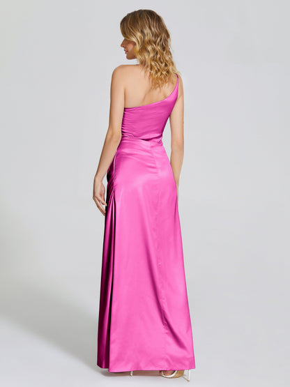 Angela One-Shoulder Sheath Soft Satin Bridesmaid Dress