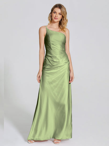 Angela One-Shoulder Sheath Soft Satin Bridesmaid Dress