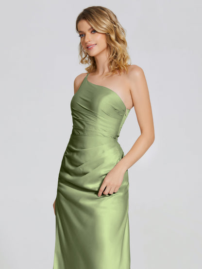 Angela One-Shoulder Sheath Soft Satin Bridesmaid Dress