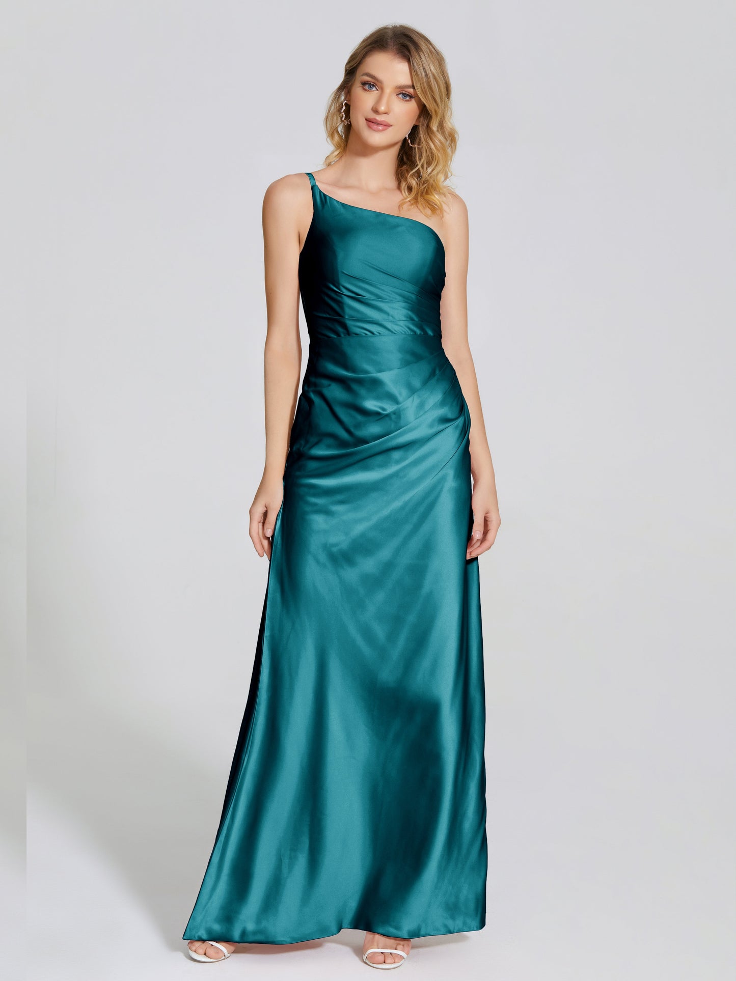 Angela One-Shoulder Sheath Soft Satin Bridesmaid Dress
