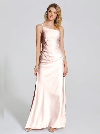 Angela One-Shoulder Sheath Soft Satin Bridesmaid Dress