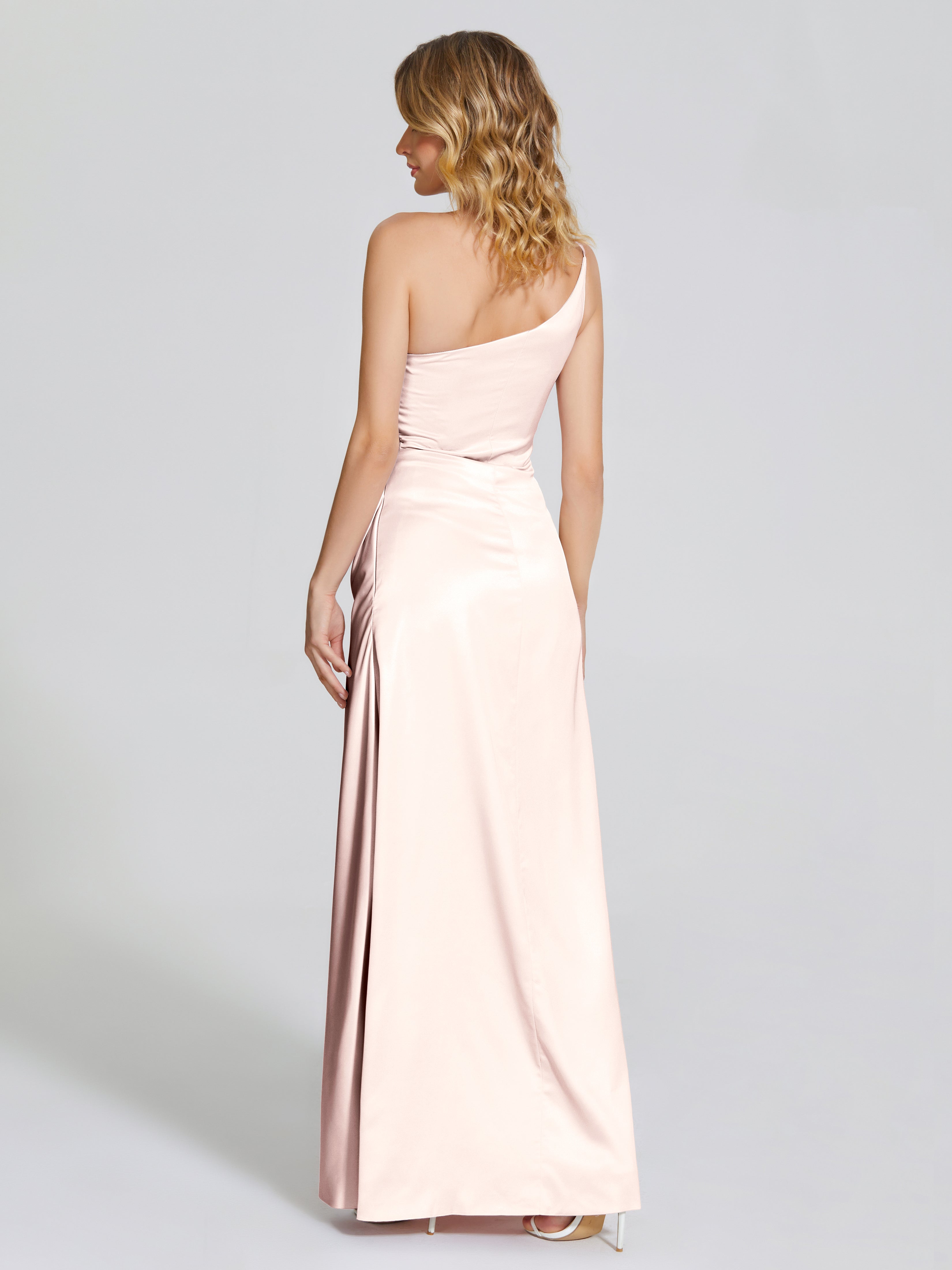 Angela One-Shoulder Sheath Soft Satin Bridesmaid Dress