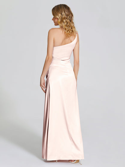 Angela One-Shoulder Sheath Soft Satin Bridesmaid Dress