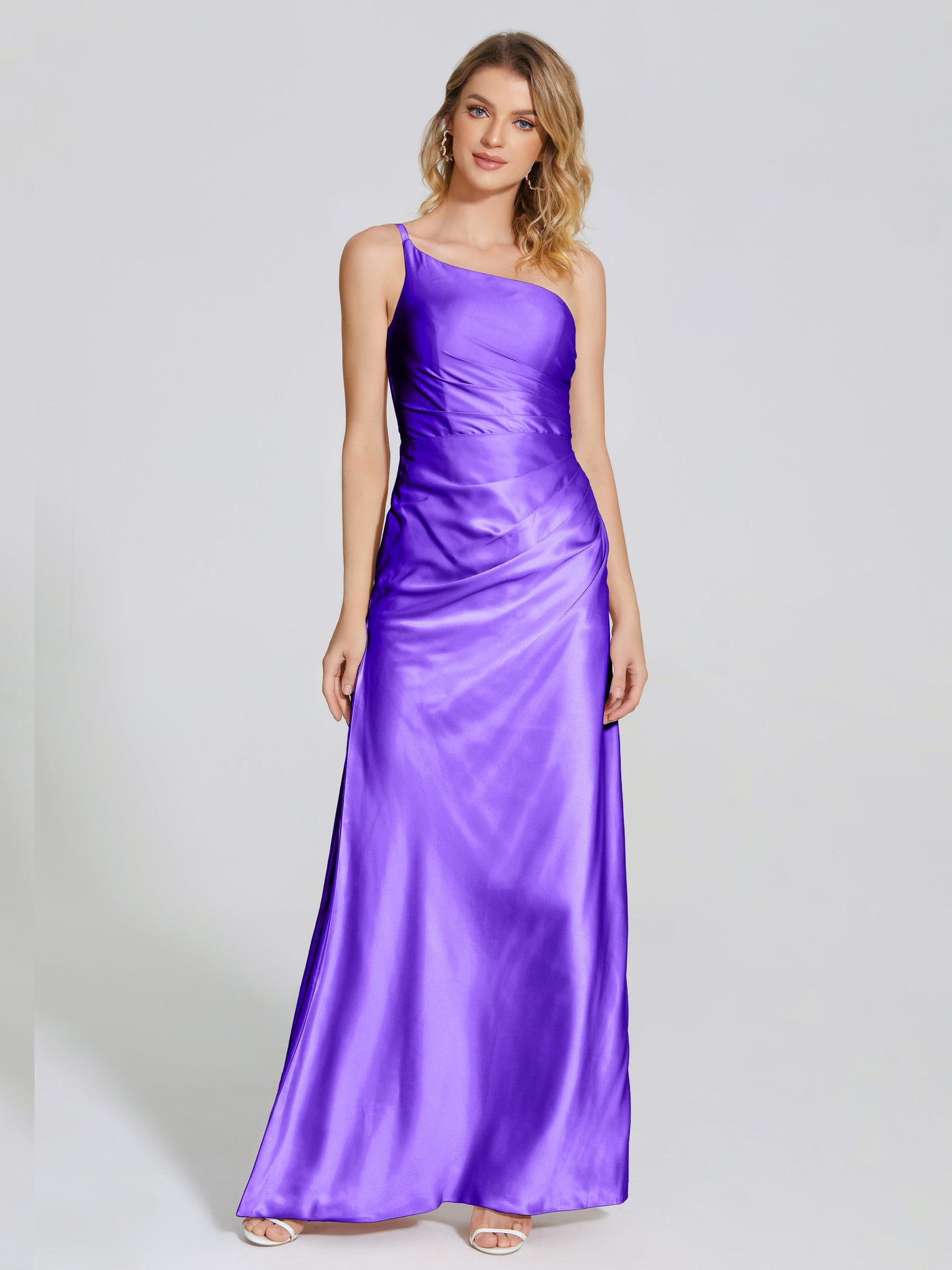 Angela One-Shoulder Sheath Soft Satin Bridesmaid Dress
