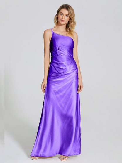 Angela One-Shoulder Sheath Soft Satin Bridesmaid Dress