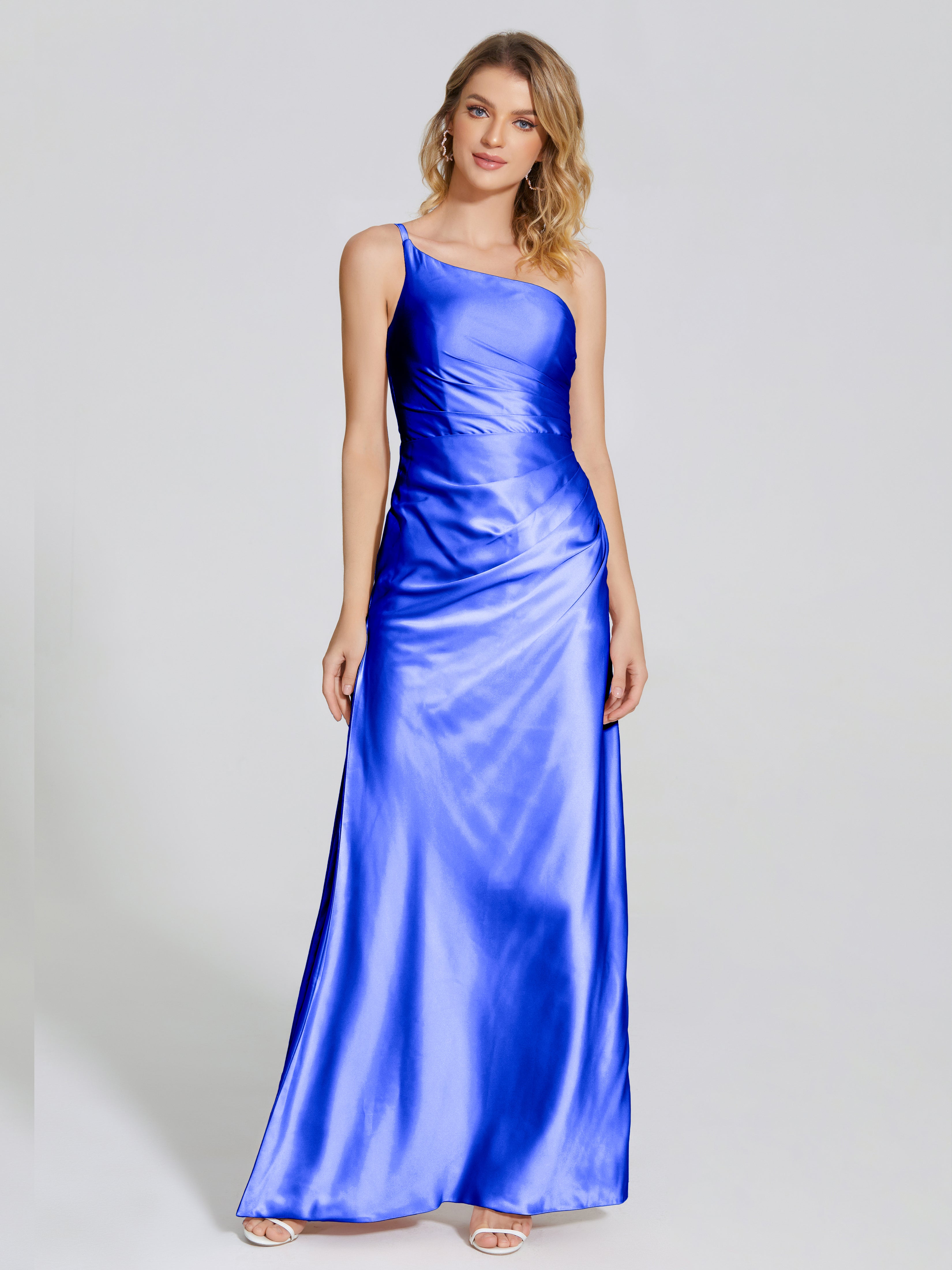 Angela One-Shoulder Sheath Soft Satin Bridesmaid Dress