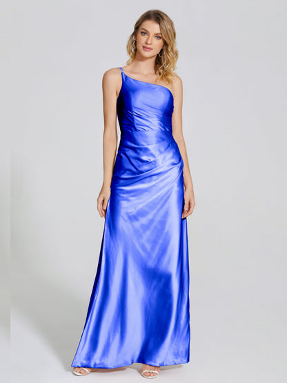 Angela One-Shoulder Sheath Soft Satin Bridesmaid Dress