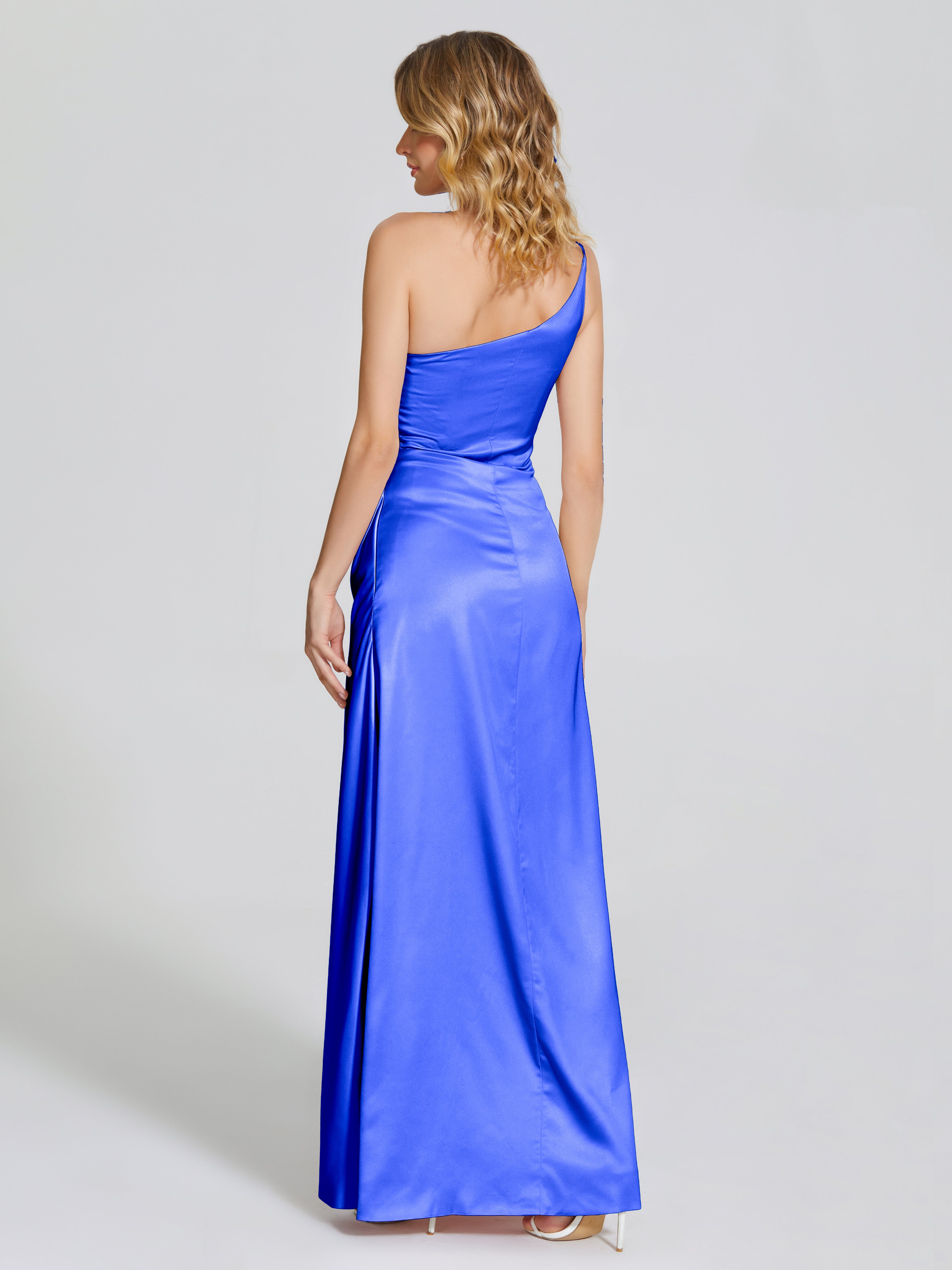 Angela One-Shoulder Sheath Soft Satin Bridesmaid Dress