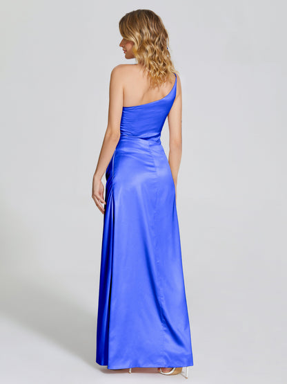 Angela One-Shoulder Sheath Soft Satin Bridesmaid Dress
