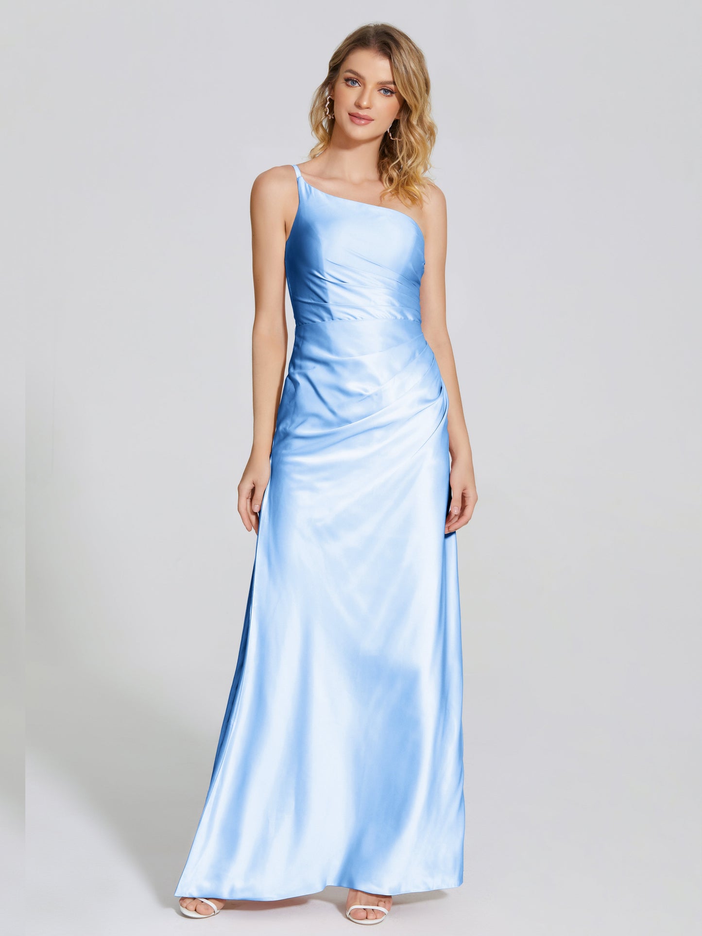 Angela One-Shoulder Sheath Soft Satin Bridesmaid Dress