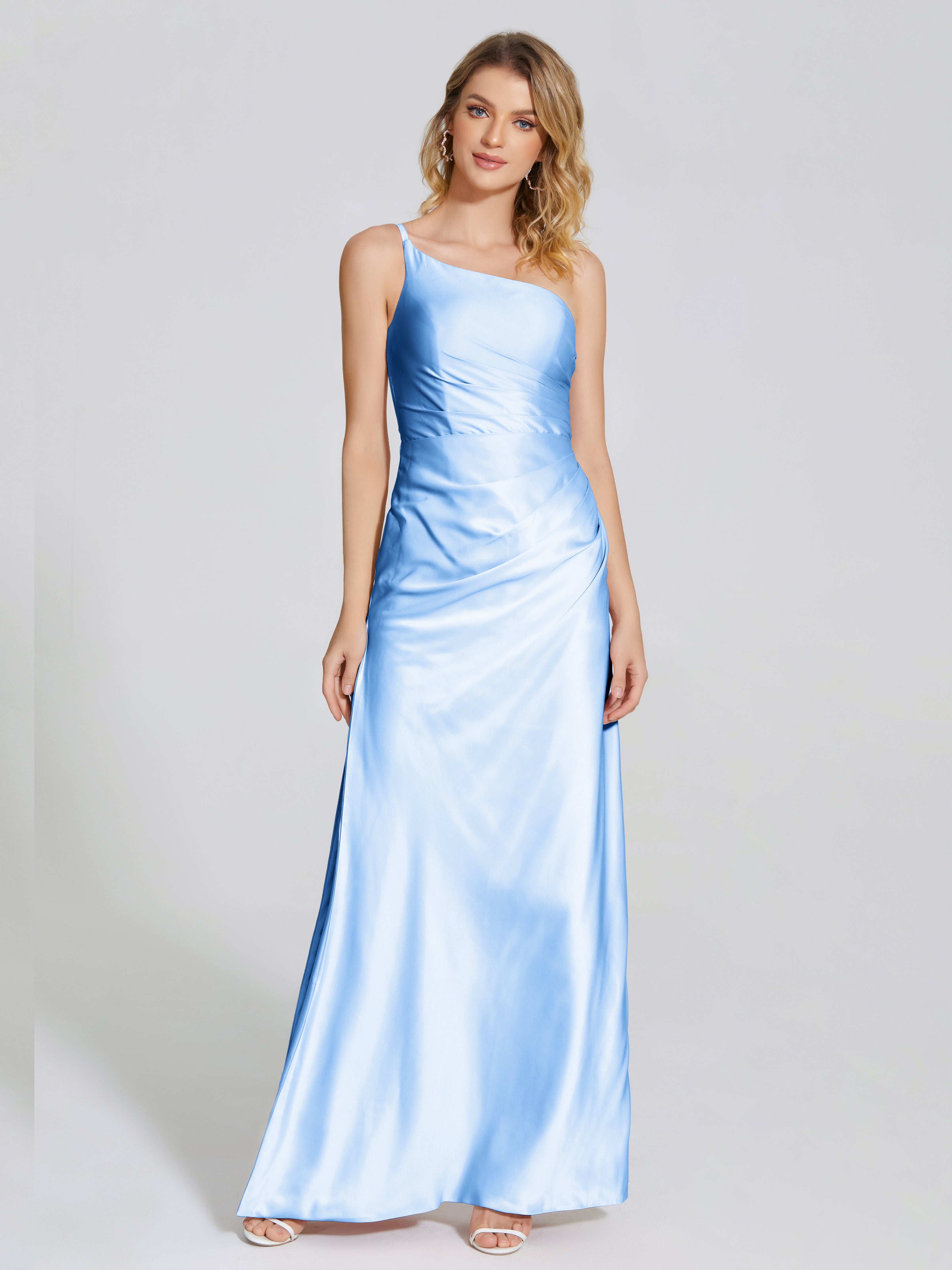 Angela One-Shoulder Sheath Soft Satin Bridesmaid Dress