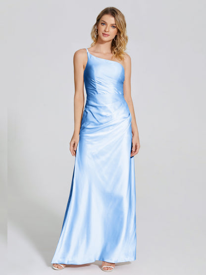 Angela One-Shoulder Sheath Soft Satin Bridesmaid Dress