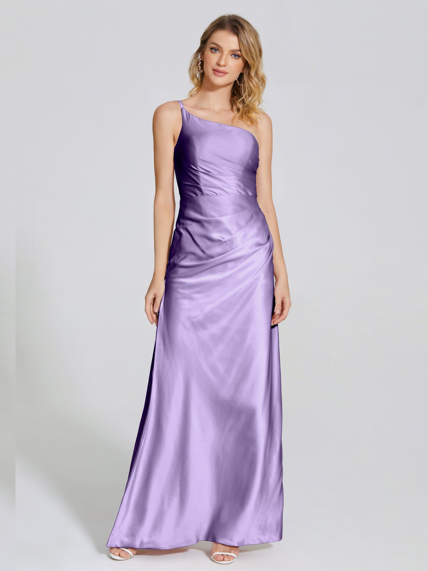 Angela One-Shoulder Sheath Soft Satin Bridesmaid Dress
