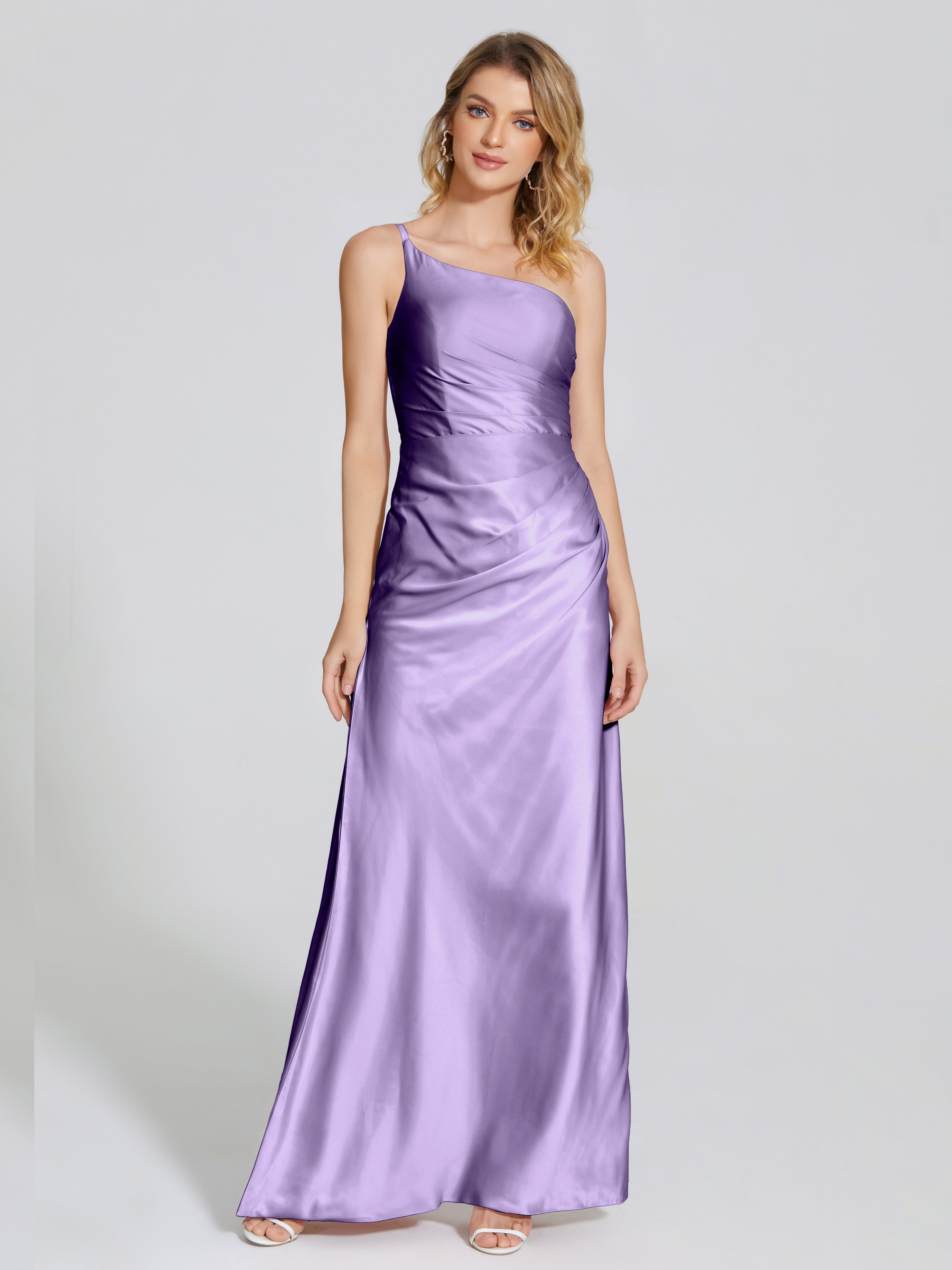 Angela One-Shoulder Sheath Soft Satin Bridesmaid Dress