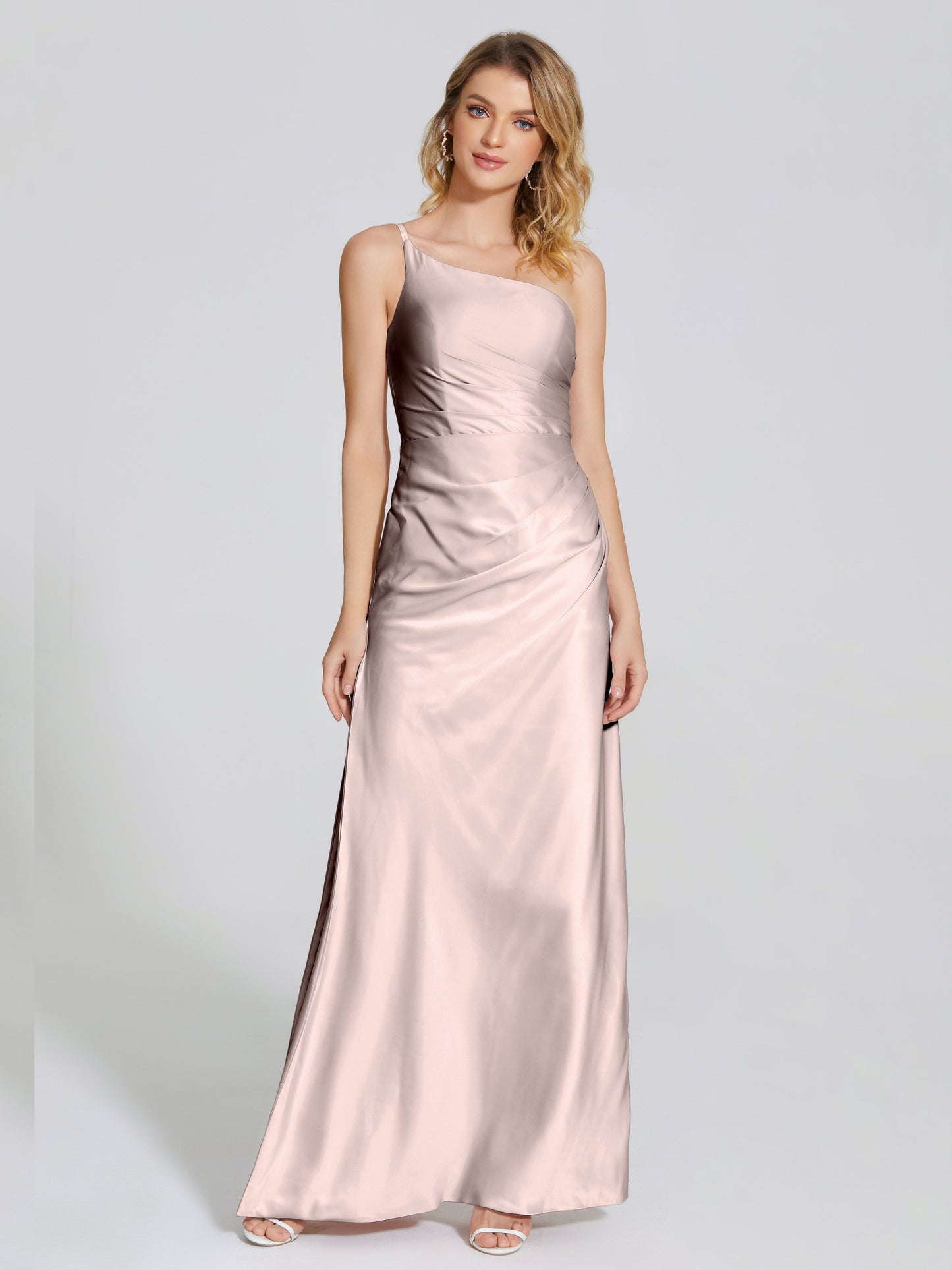Angela One-Shoulder Sheath Soft Satin Bridesmaid Dress