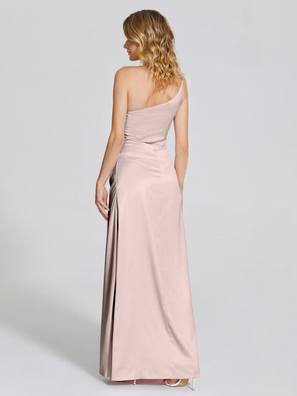 Angela One-Shoulder Sheath Soft Satin Bridesmaid Dress