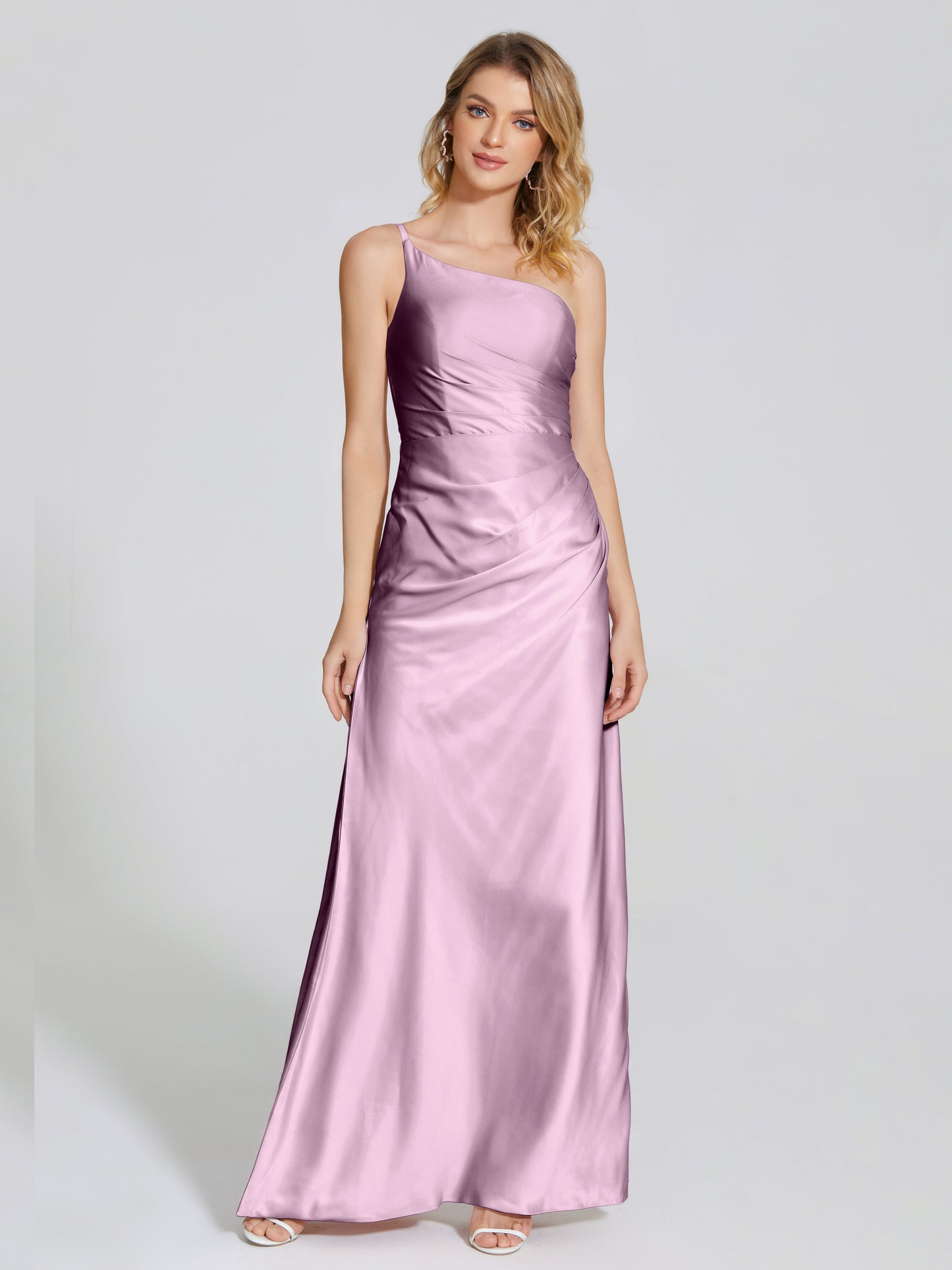 Angela One-Shoulder Sheath Soft Satin Bridesmaid Dress