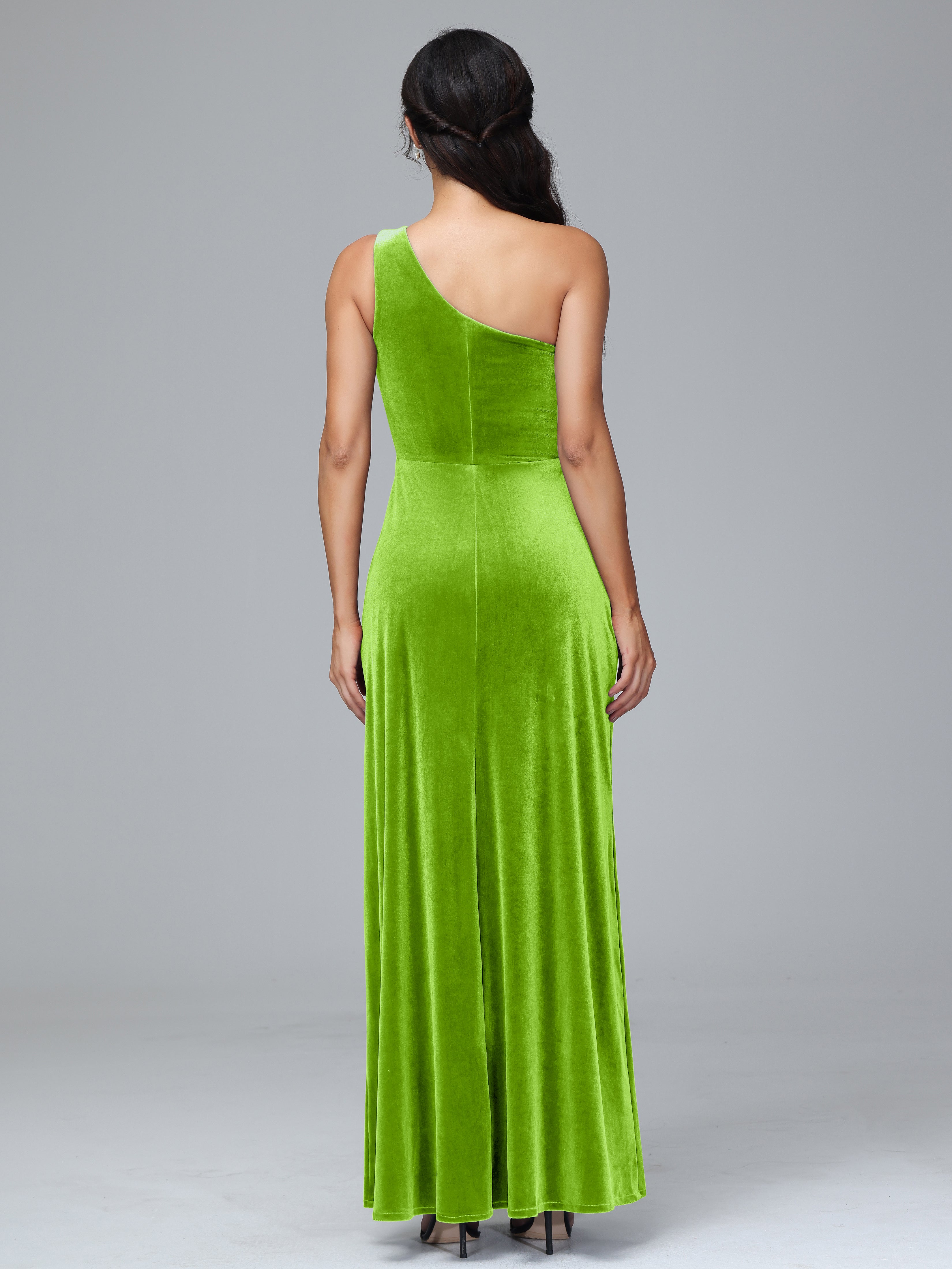 One Shoulder Plus Size Velvet Bridesmaid Dress With Slit