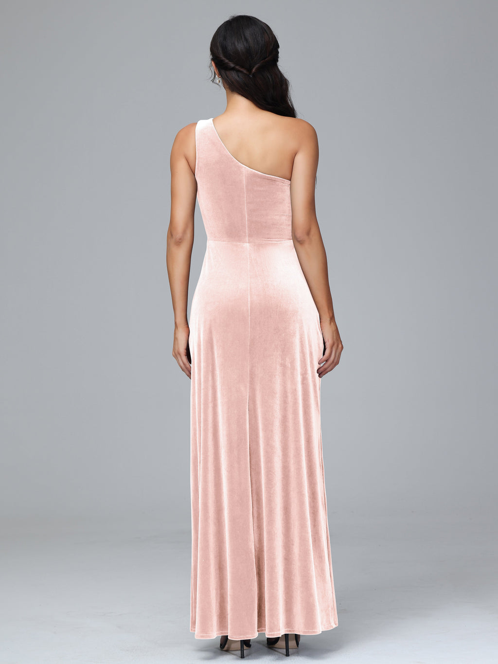One Shoulder Plus Size Velvet Bridesmaid Dress With Slit