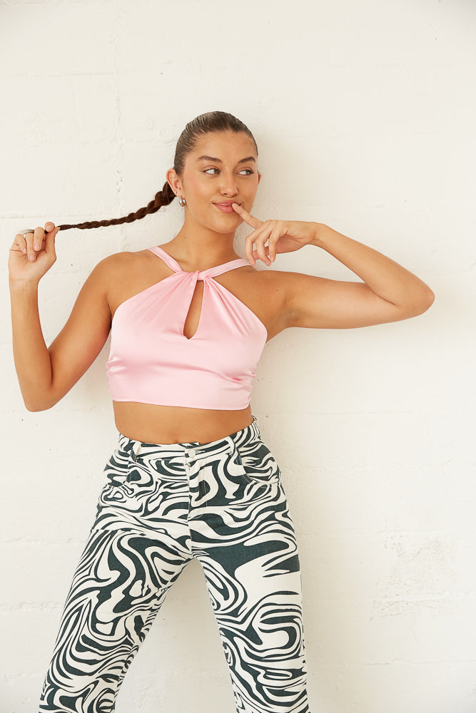 Encinitas Satin Crop Top in Pink