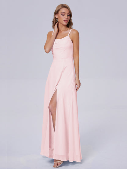 Reese Modest Split Chiffon Long Bridesmaid Dresses