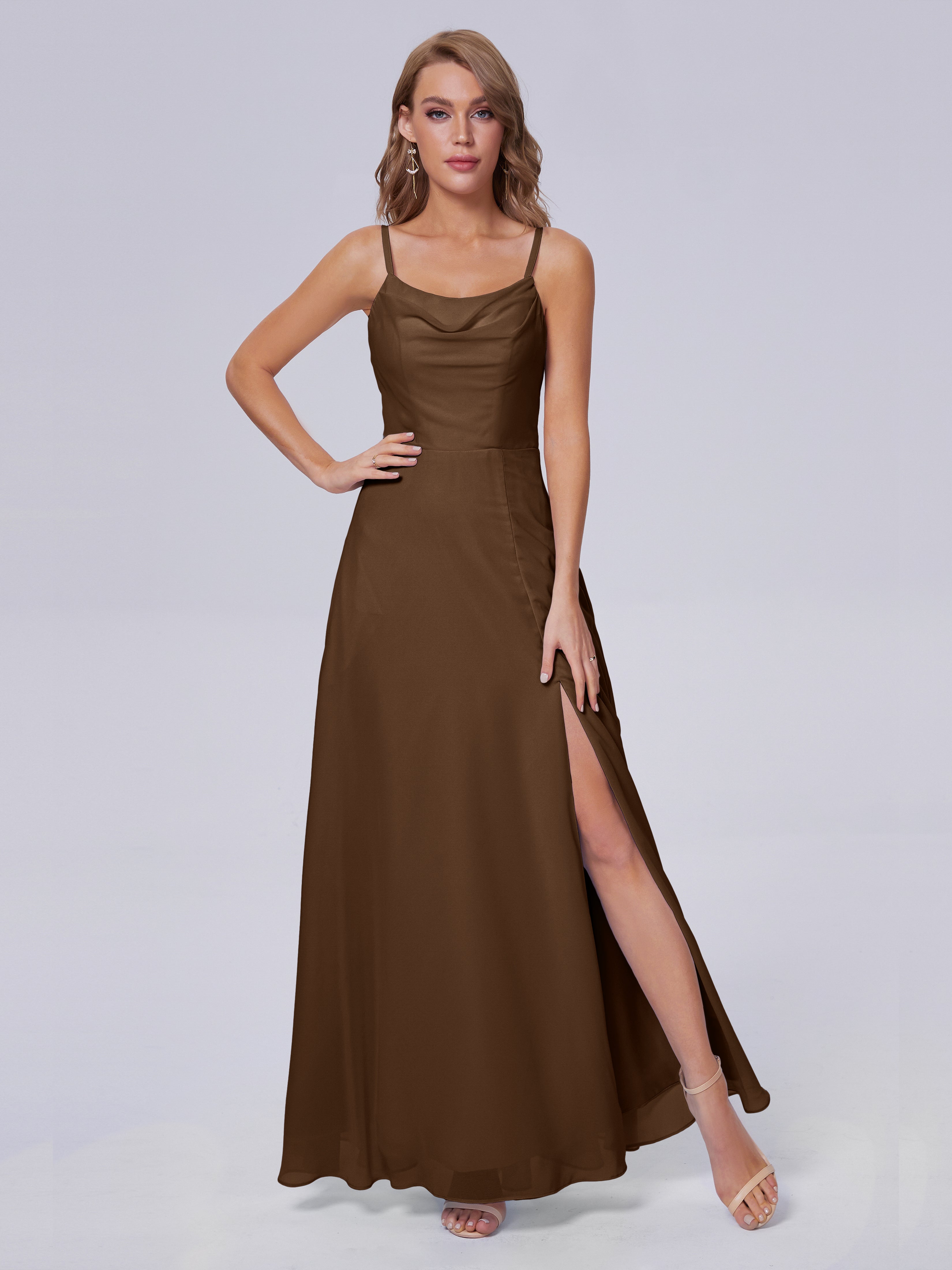 Reese Modest Split Chiffon Long Bridesmaid Dresses