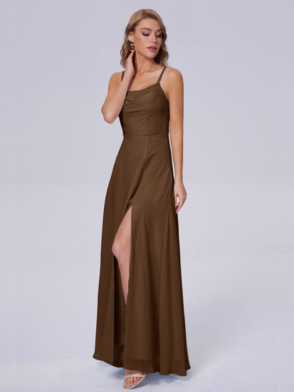 Reese Modest Split Chiffon Long Bridesmaid Dresses
