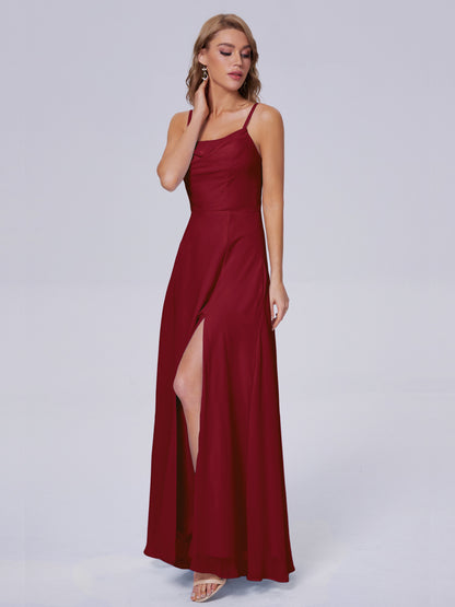 Reese Modest Split Chiffon Long Bridesmaid Dresses