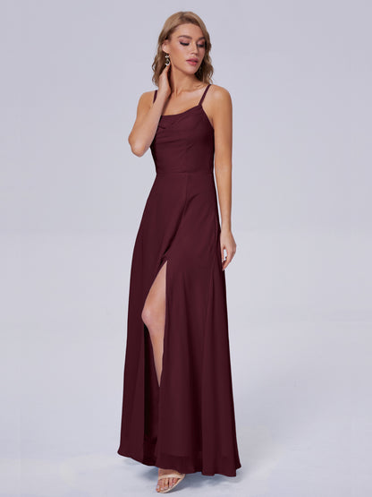 Reese Modest Split Chiffon Long Bridesmaid Dresses