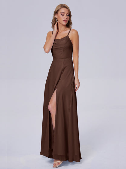 Reese Modest Split Chiffon Long Bridesmaid Dresses
