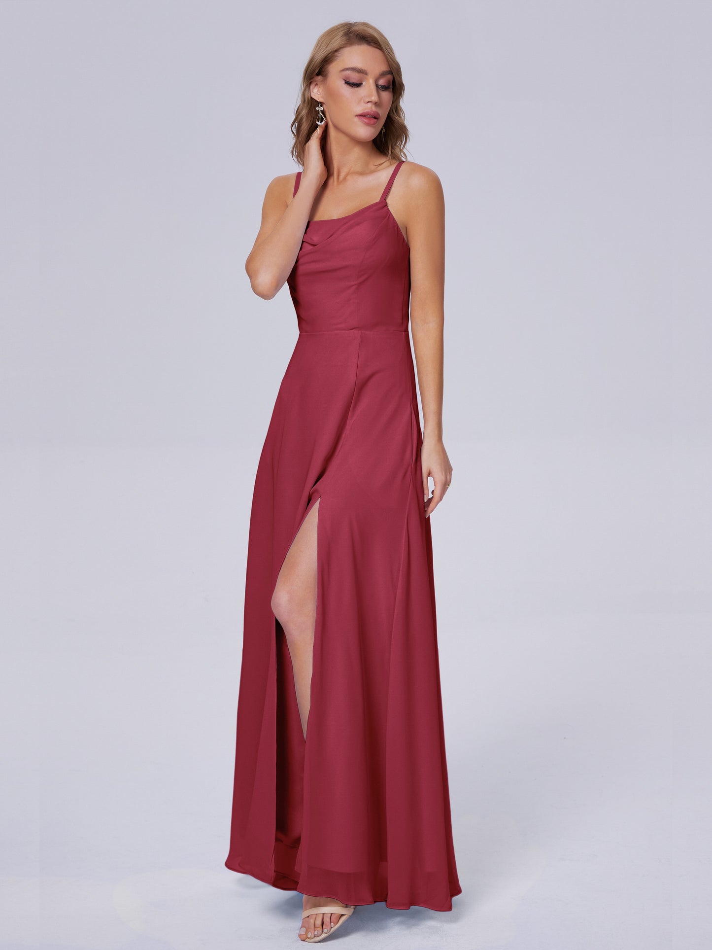 Reese Modest Split Chiffon Long Bridesmaid Dresses