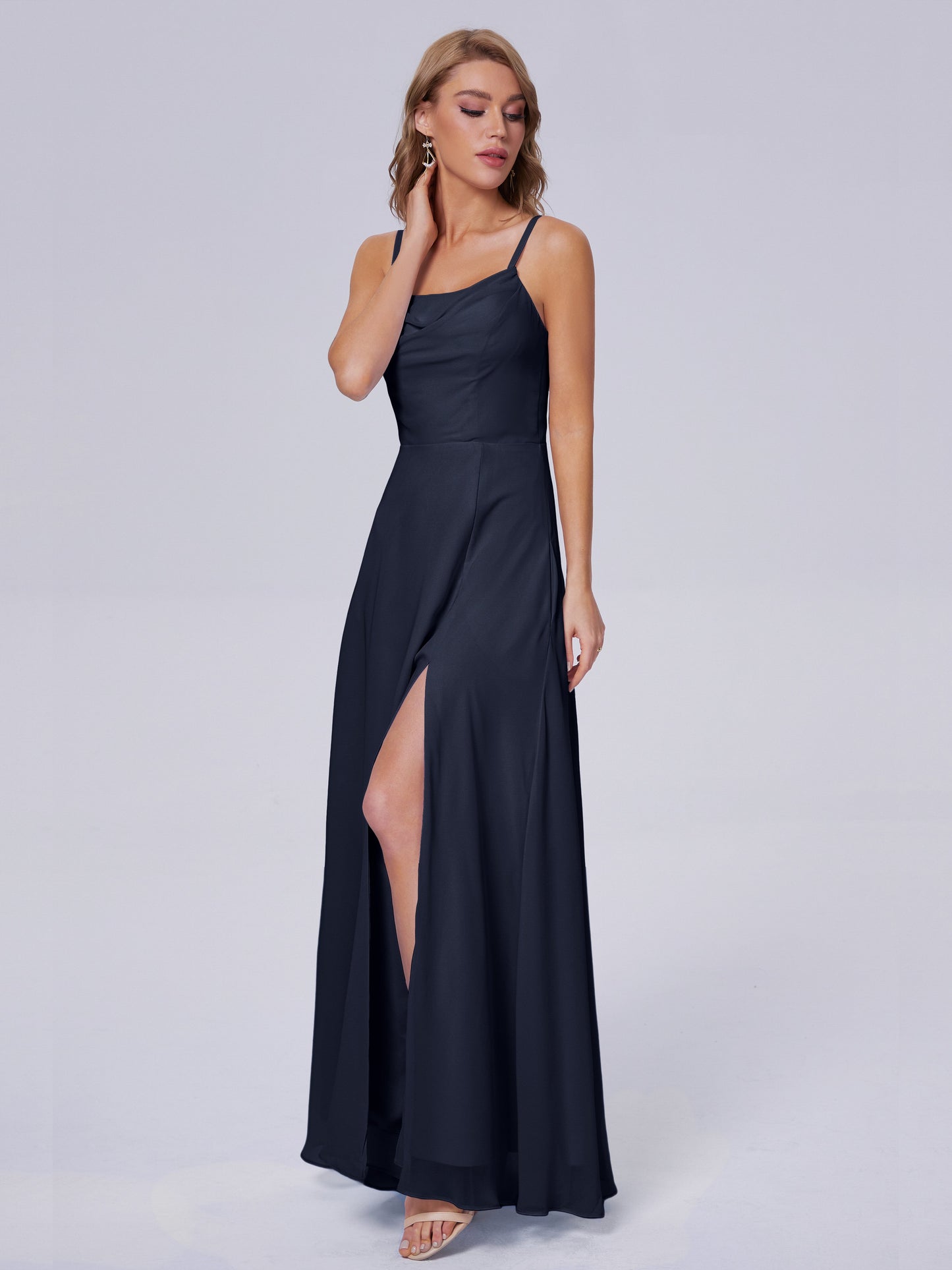 Reese Modest Split Chiffon Long Bridesmaid Dresses