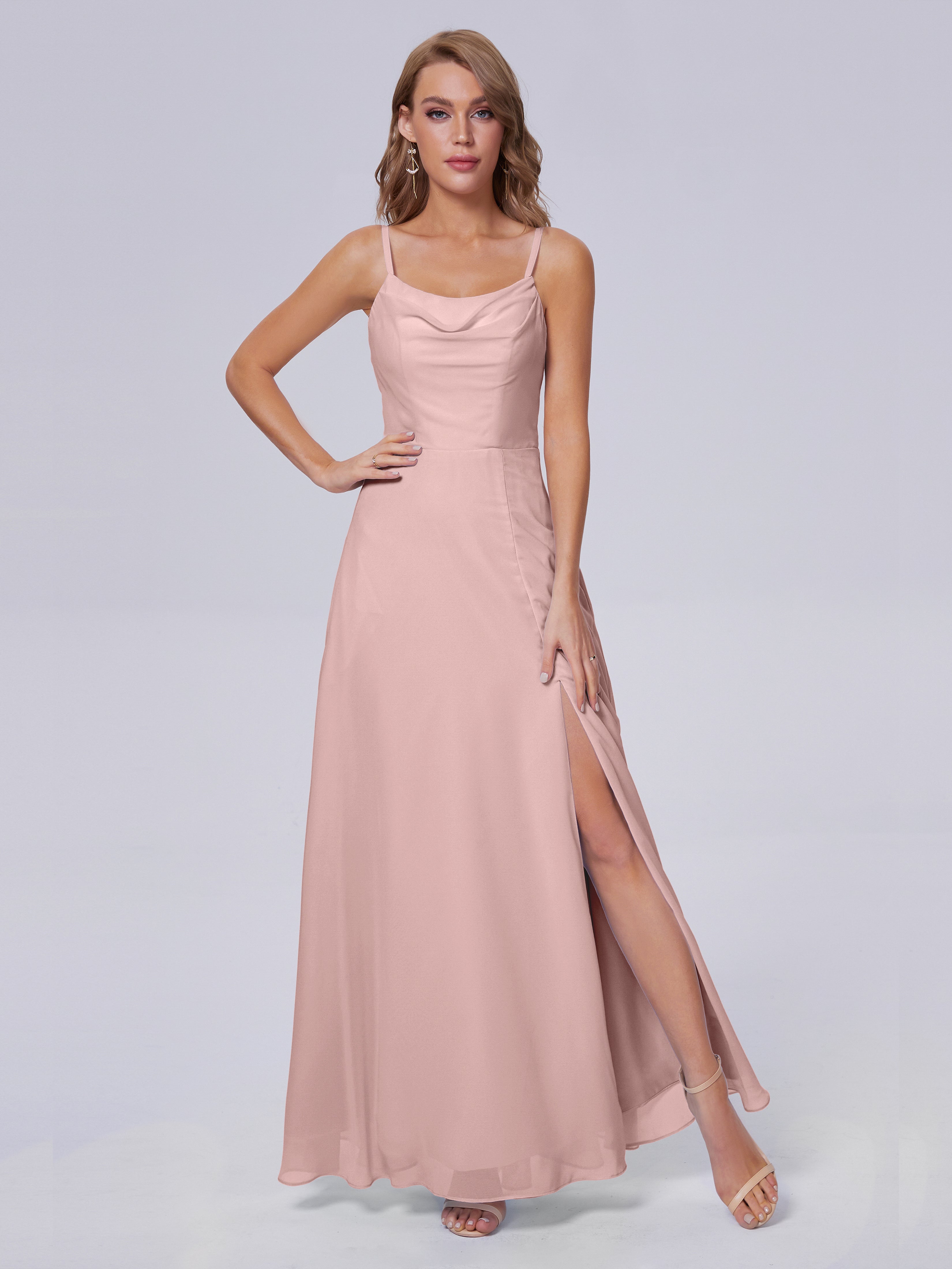 Reese Modest Split Chiffon Long Bridesmaid Dresses