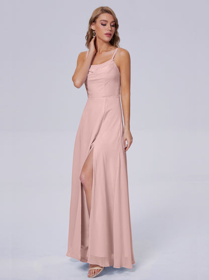 Reese Modest Split Chiffon Long Bridesmaid Dresses