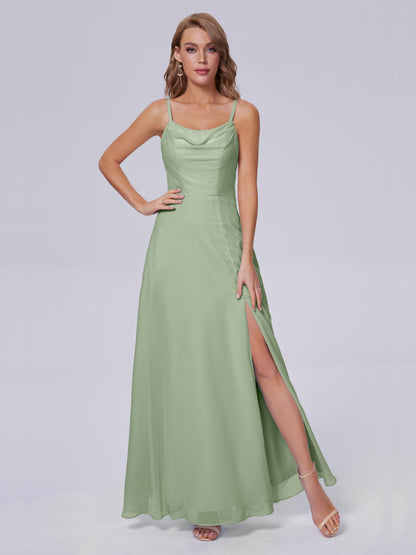 Reese Modest Split Chiffon Long Bridesmaid Dresses