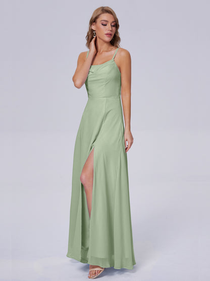 Reese Modest Split Chiffon Long Bridesmaid Dresses