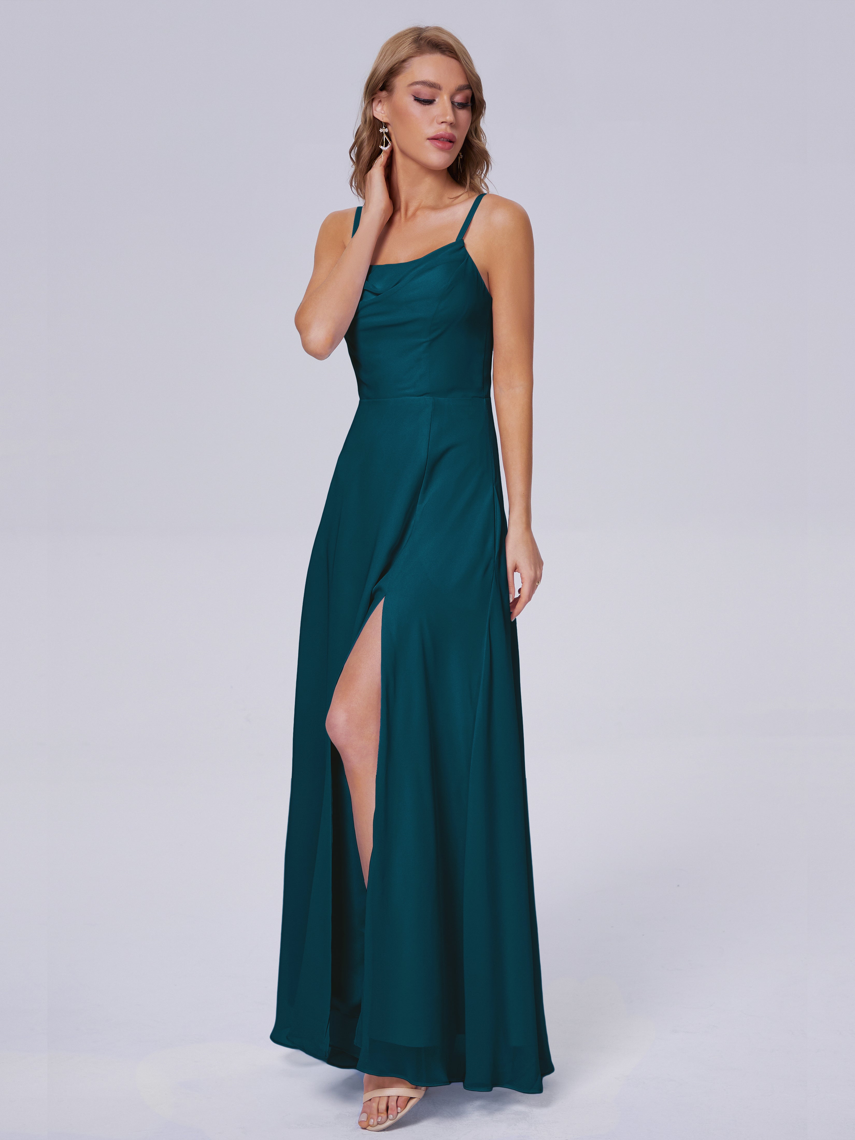 Reese Modest Split Chiffon Long Bridesmaid Dresses