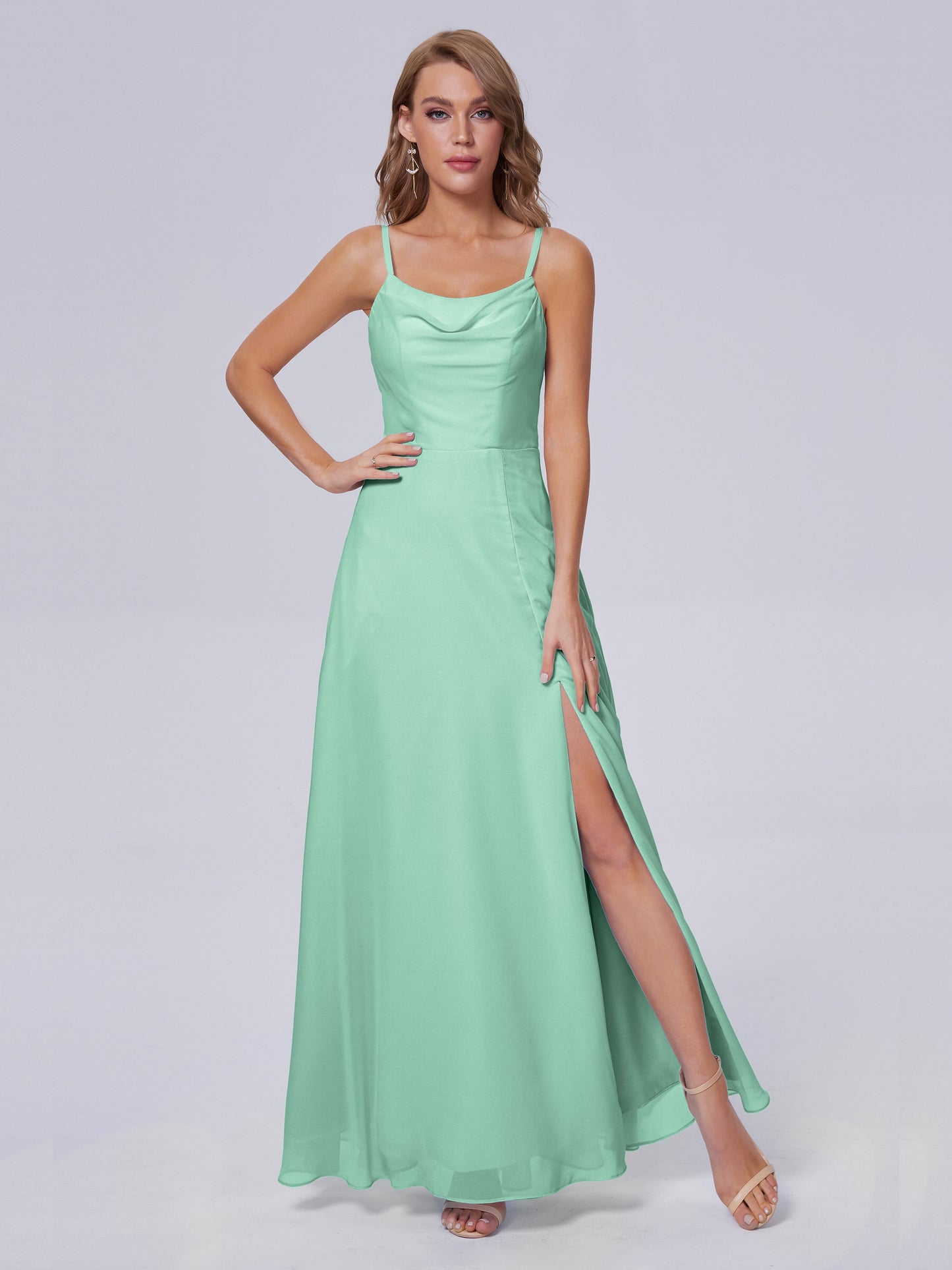 Reese Modest Split Chiffon Long Bridesmaid Dresses