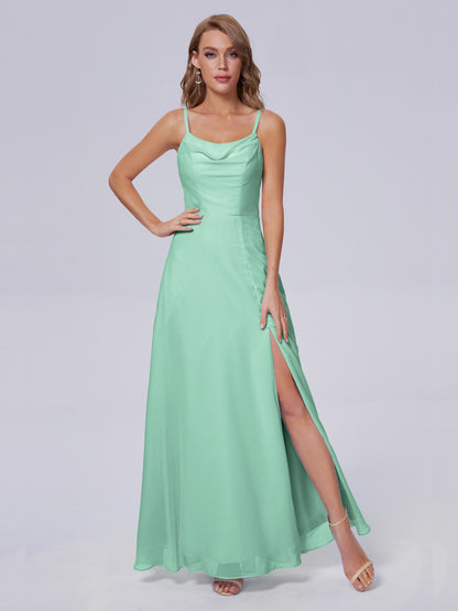 Reese Modest Split Chiffon Long Bridesmaid Dresses