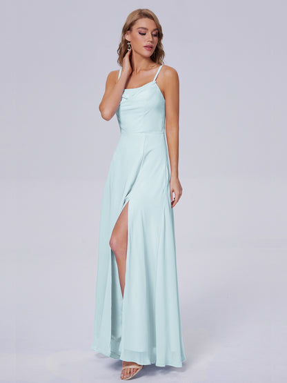 Reese Modest Split Chiffon Long Bridesmaid Dresses
