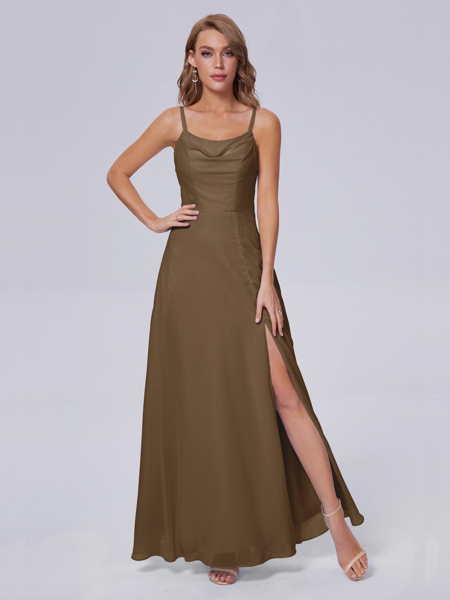 Reese Modest Split Chiffon Long Bridesmaid Dresses