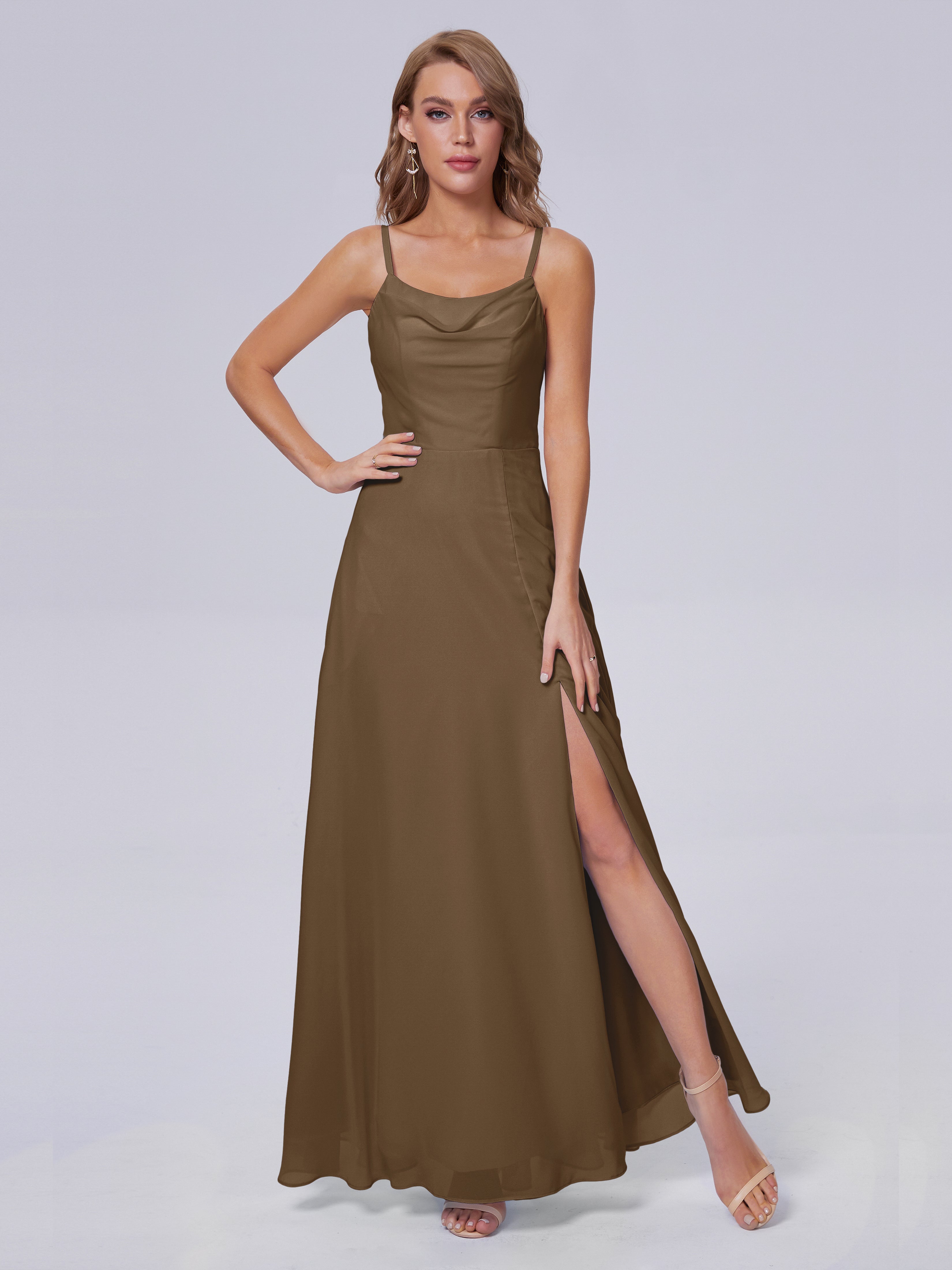 Reese Modest Split Chiffon Long Bridesmaid Dresses