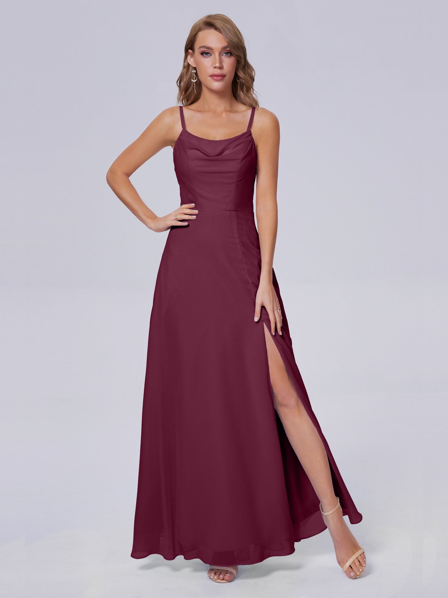 Reese Modest Split Chiffon Long Bridesmaid Dresses