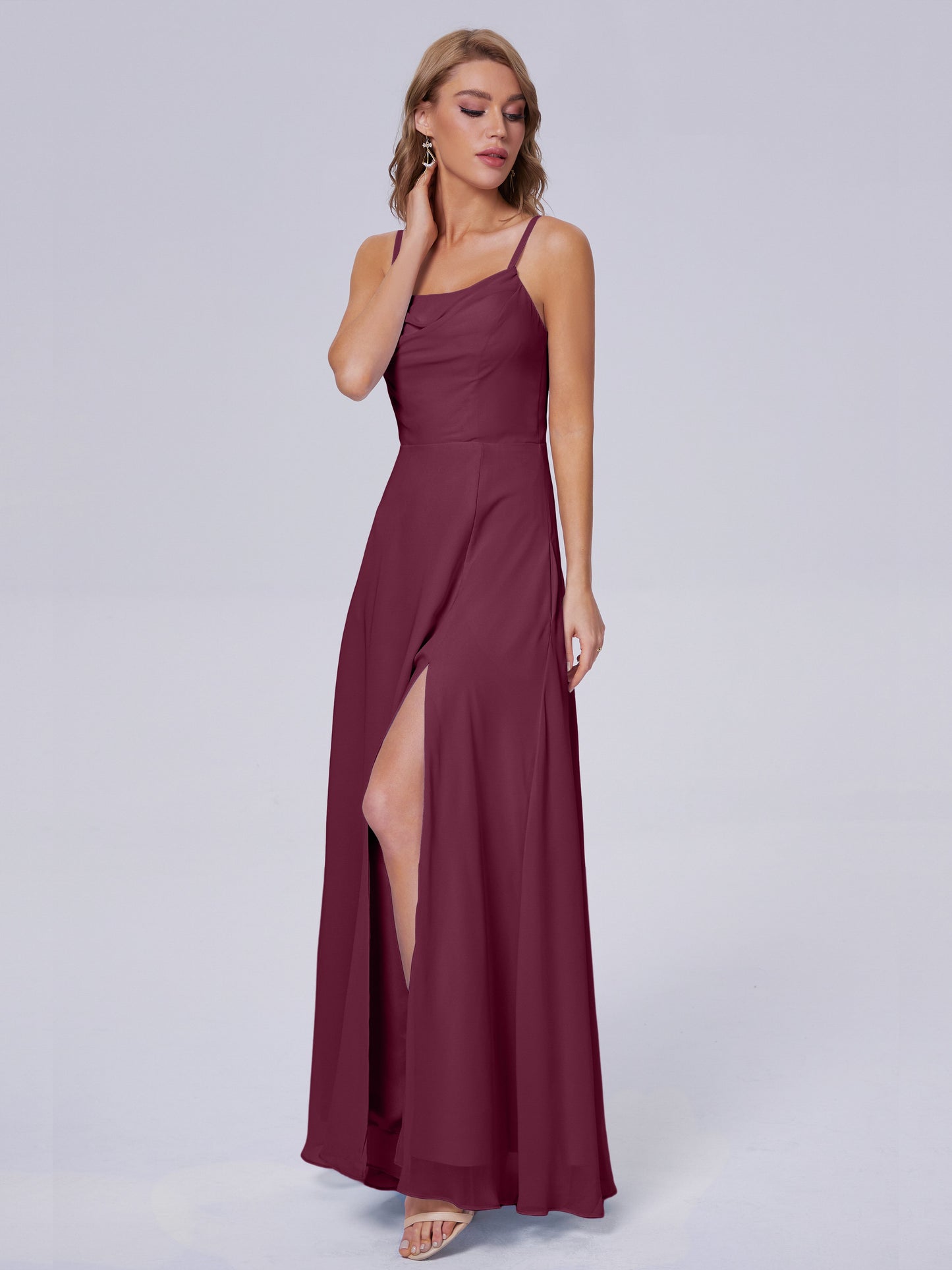 Reese Modest Split Chiffon Long Bridesmaid Dresses