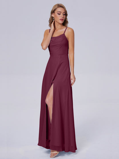 Reese Modest Split Chiffon Long Bridesmaid Dresses