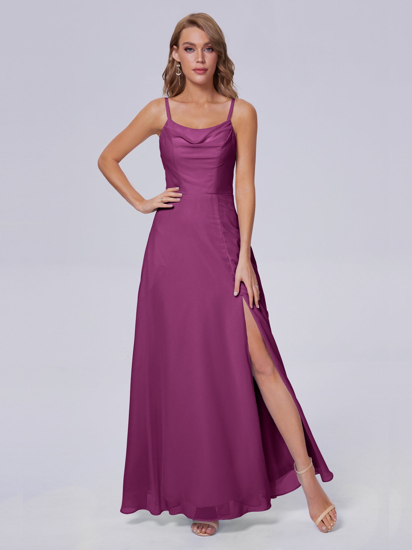 Reese Modest Split Chiffon Long Bridesmaid Dresses