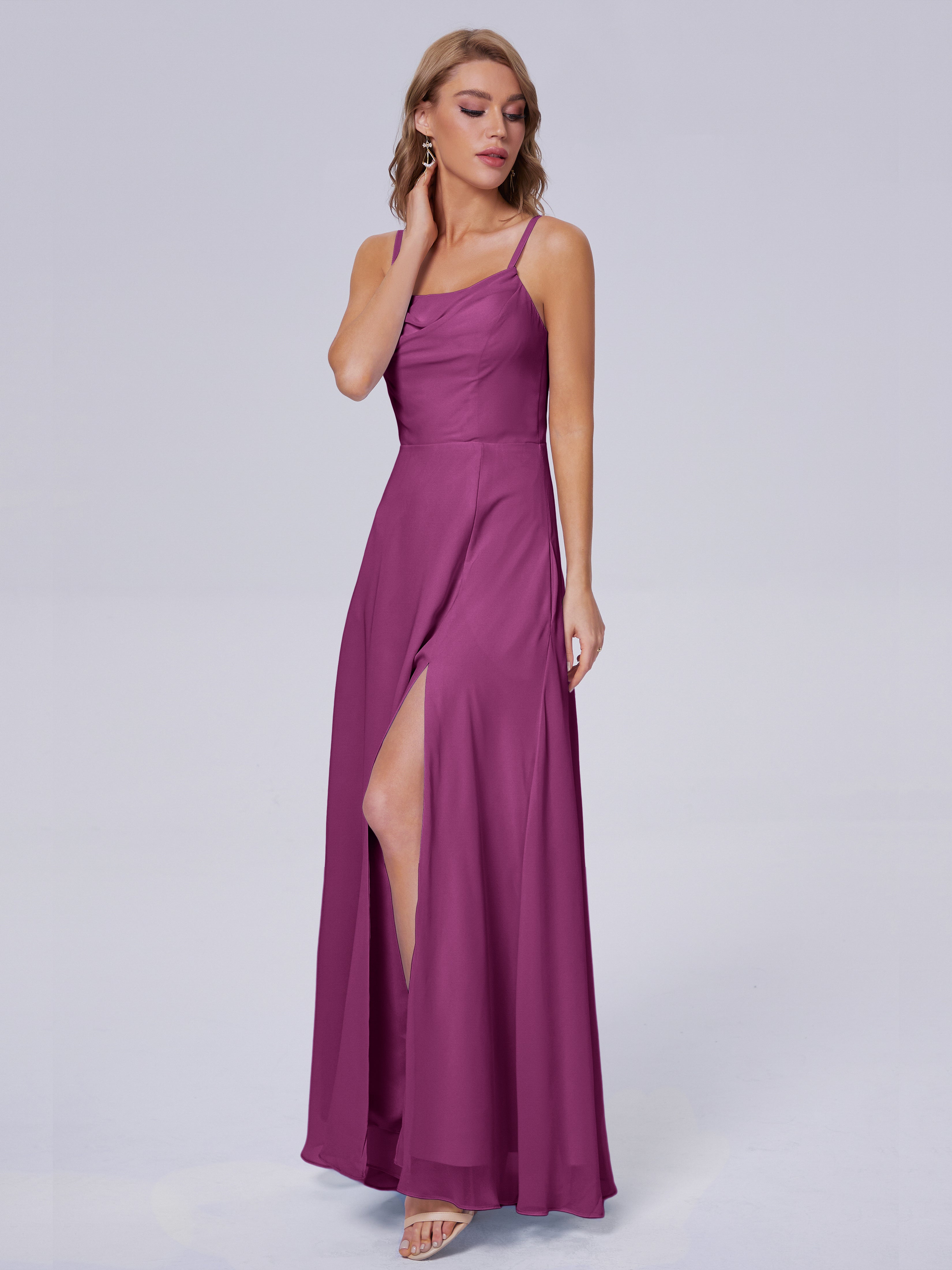 Reese Modest Split Chiffon Long Bridesmaid Dresses