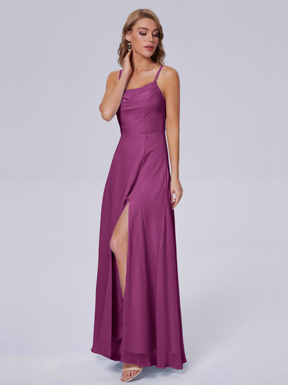 Reese Modest Split Chiffon Long Bridesmaid Dresses