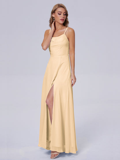 Reese Modest Split Chiffon Long Bridesmaid Dresses