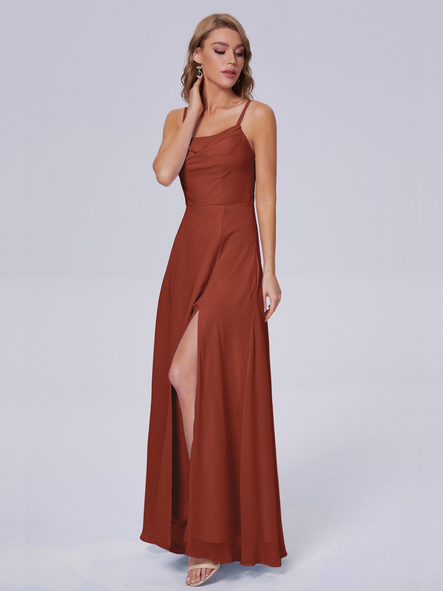 Reese Modest Split Chiffon Long Bridesmaid Dresses